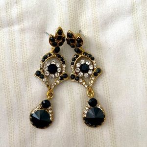 Black and gold sparkly rhinestone earrings from India